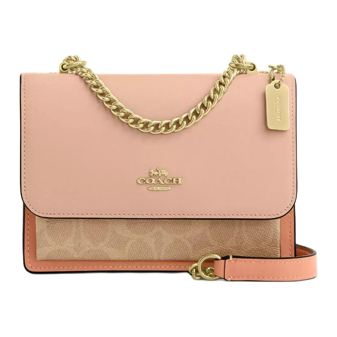 COACH KlareSignature Coated Canvas With Leather Shoulder Bag, Crossbody Bag Small Women's Sand