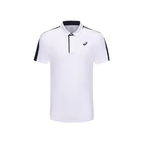 ASICS Tennis Tops Men's White Polo Collar Moderate