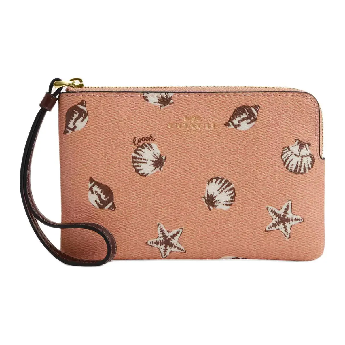 COACH WristletCorner Zip Coated Canvas Clutch Women's Maple