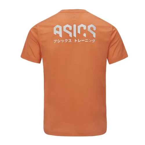 ASICS KATAKANA T Shirts Men's Orange Crew Neck