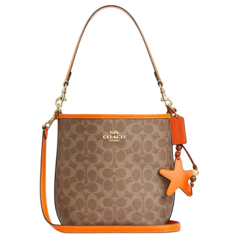 COACH City Bucket Coated Canvas With Leather Bucket Bag Shoulder Bags Small Women's Orange Yellow