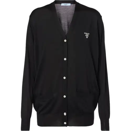 PRADA Knitwear Women's Black V Neck Moderate Cardigan
