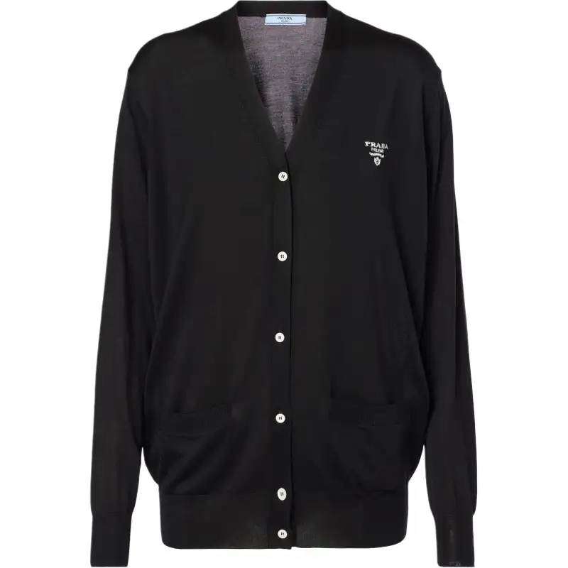 PRADA Knitwear Women's Black V Neck Moderate Cardigan