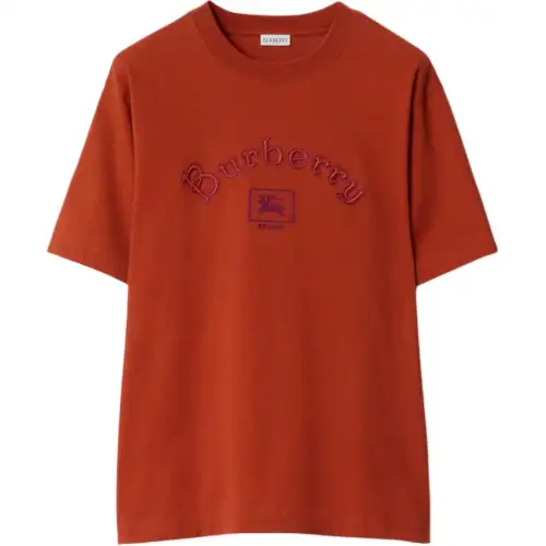 Burberry T Shirts Men's Flame Orange Crew Neck Moderate Straight Fit