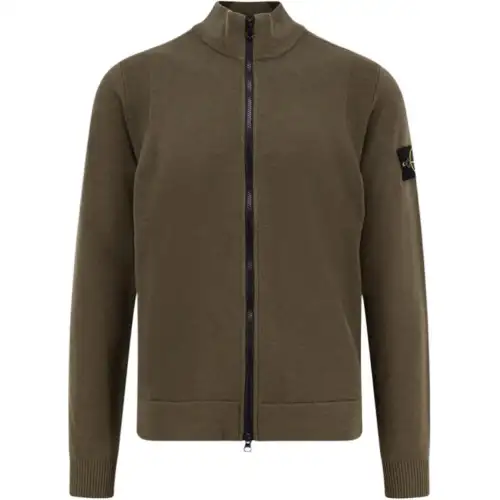 STONE ISLAND Logo Patch Zip Up Cardigan