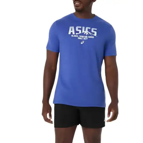 ASICS 1977 MTN T Shirts Unisex Deep Cobalt Blue Crew Neck Moderate