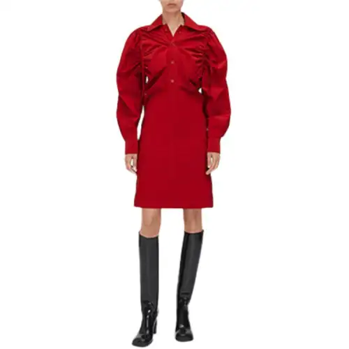 Bottega Veneta Long Sleeved Dresses Women's Red Lapel Moderate Short