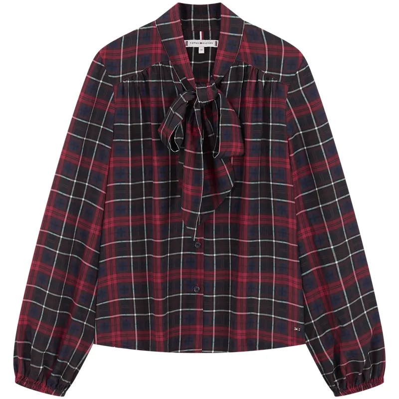 Tommy Hilfiger Shirts Women's Red Blue Plaid 0G8 Lapel Moderate Other
