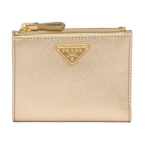 PRADA Saffiano Leather Wallet Small Women's Platinum