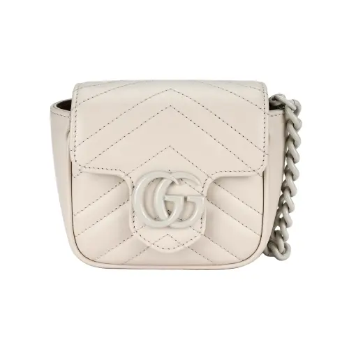 GUCCI GG Marmont Leather Camera Bag Small Square Bag One Shoulder Crossbody Fanny Pack Women's White