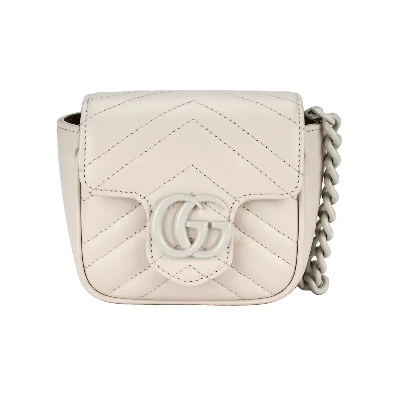 GUCCI GG Marmont Leather Camera Bag Small Square Bag One Shoulder Crossbody Fanny Pack Women's White