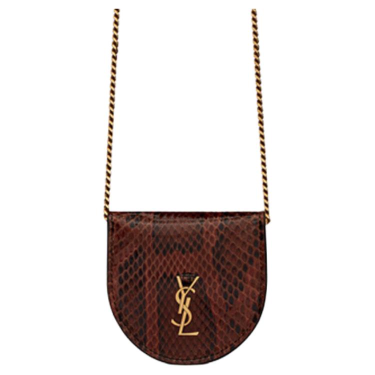 SAINT LAURENT Saint Laurent YSL Le K Baby chain gold logo python leather shoulder crossbody bag women's dark brown
