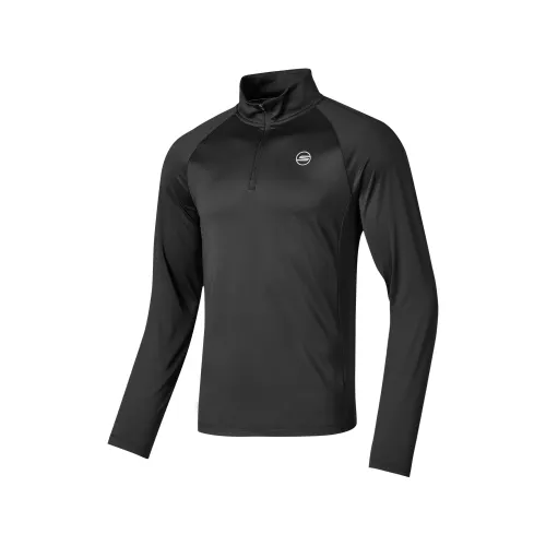 Skechers T Shirts Men's Black Stand Collar Moderate Straight Fit