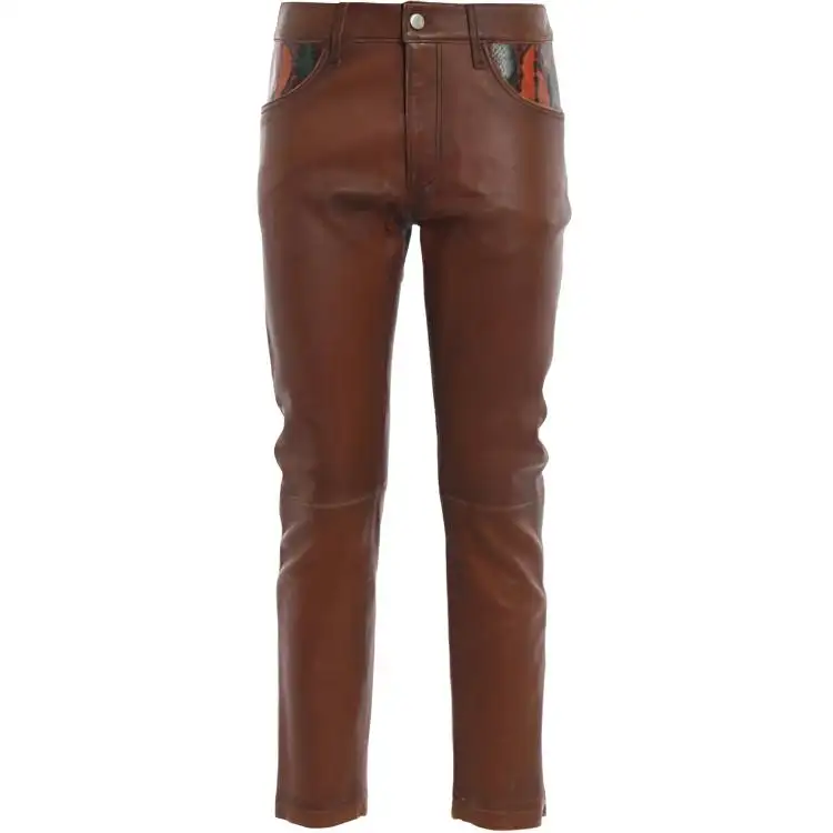 Golden Goose Leather Pants Women's Brown Moderate Slim Fit Pants