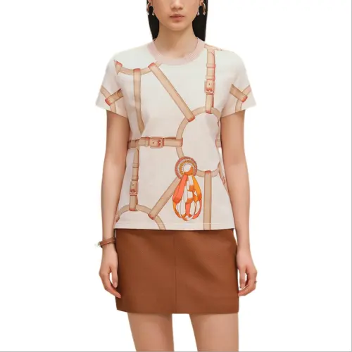 HERMES T Shirts Women's White Crew Neck Thin Straight Fit