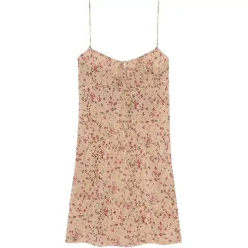 SAINT LAURENT Slip Dresses Women's Nude Pink Crew Neck Moderate Short