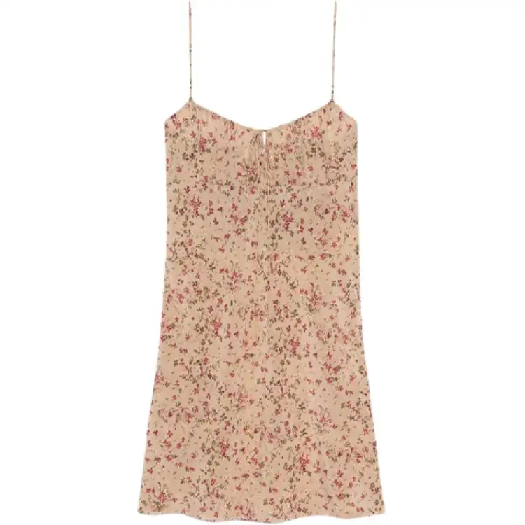 SAINT LAURENT Slip Dresses Women's Nude Pink Crew Neck Moderate Short