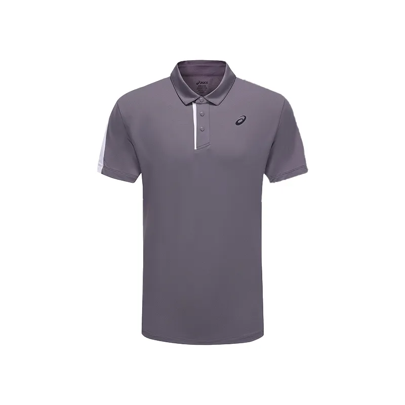 ASICS Tennis Tops Men's Gray Purple Polo Collar Moderate