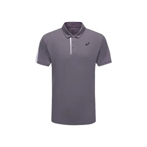 ASICS Tennis Tops Men's Gray Purple Polo Collar Moderate