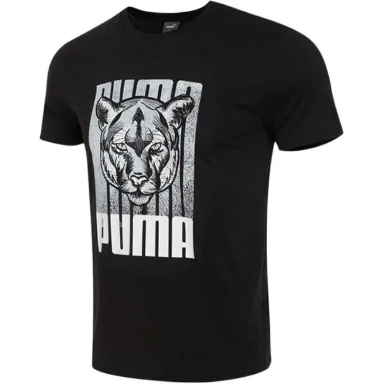 PUMA T-Shirts Men's Black Crew Neck Moderate Straight Fit