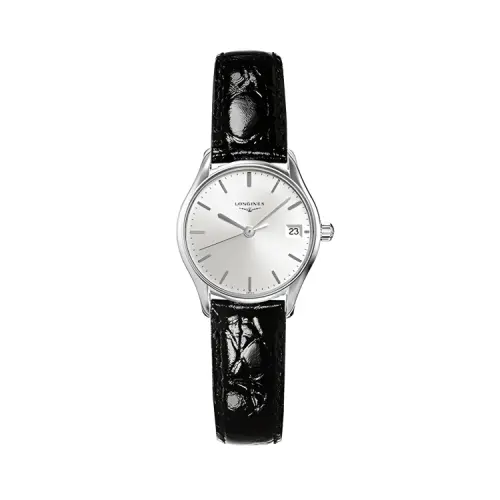 LONGINES Lvya Collection Quartz Movement Women's Watch 25mm Silver Dial Stainless Steel Case Leather Strap
