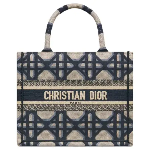 DIOR BookTote Pattern Embroidery Tote Bag, Shopping Bag, Handbag Small Women's Beige/Blue