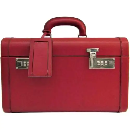 PRADA Lock Closure Leather Storage Box Women's Red