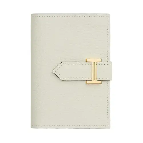 HERMES Bearn Gold tone Lock Mysore Goat Skin Card Holder Women's 0T Mushroom White