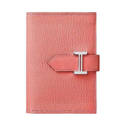 HERMES Bearn Goatskin Card Holder Women's Pink