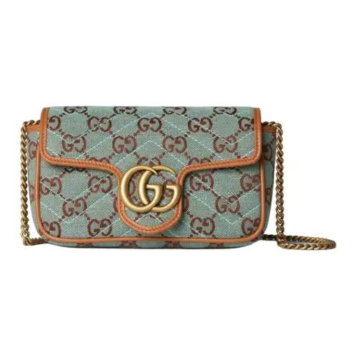 GUCCI Canvas With Leather Binding Crossbody Bag, Shoulder Bag Extra Mini Women's Light Blue & Brown