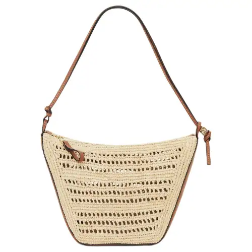 LOEWE Raffia Fiber With Cow Leather Shoulder Bag, Crossbody Bag Mini Women's Tan & Natural