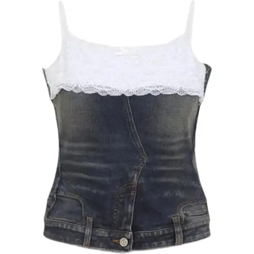 Balenciaga Lace Detailed Denim Top
