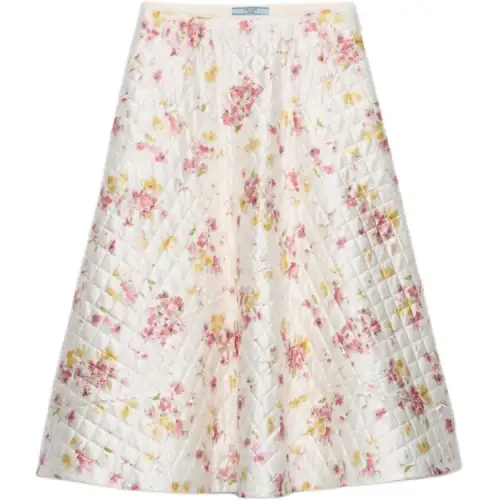 Prada floral-print quilted-satin midi skirt