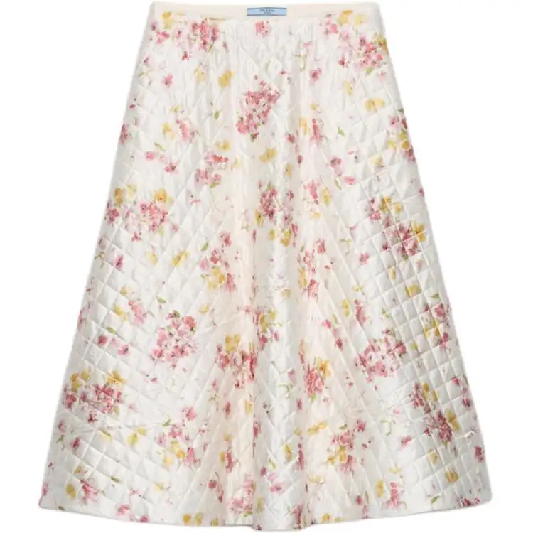Prada floral-print quilted-satin midi skirt
