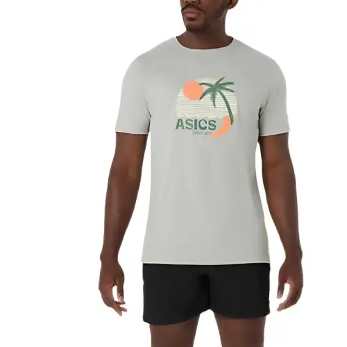 ASICS T Shirts Men's Light Gray Mixed Color Crew Neck