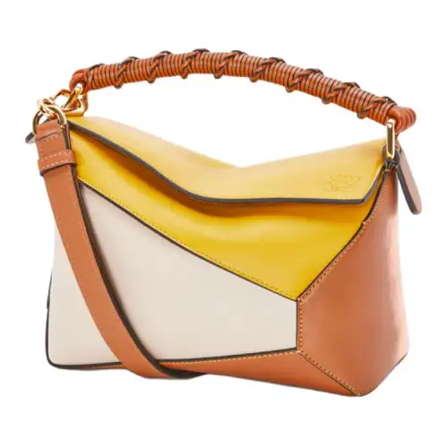 LOEWE Puzzle Napa Calf Leather Shoulder Bag, Crossbody Bag, Handbag Women's Yellow White Brown
