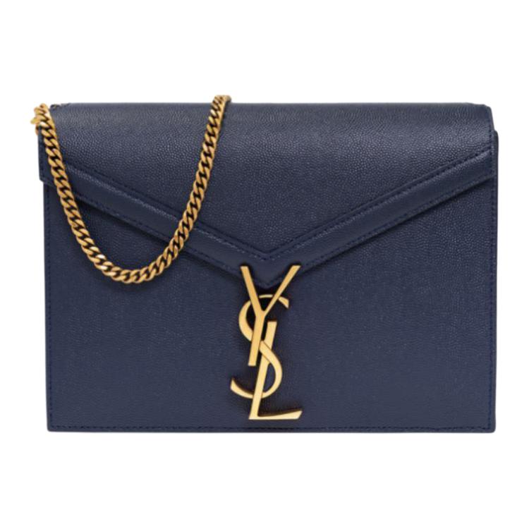 SAINT LAURENT CASSANDRA Calfskin Crossbody Bag, Shoulder Bag Women's Marine Blue