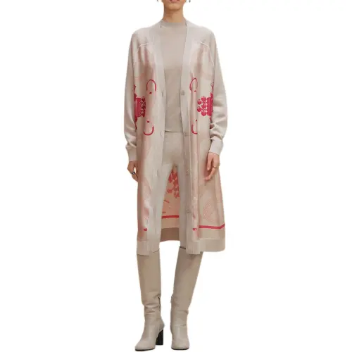 HERMES Knitwear Women's Pink V Neck Moderate Cardigan