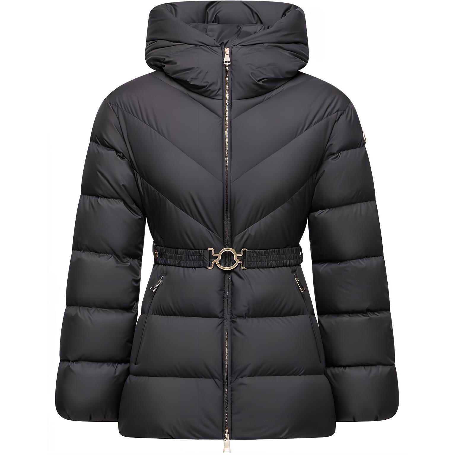 Женская куртка Moncler Brosse Diagonal-Quilted Hooded Short Down Jacket (черная)