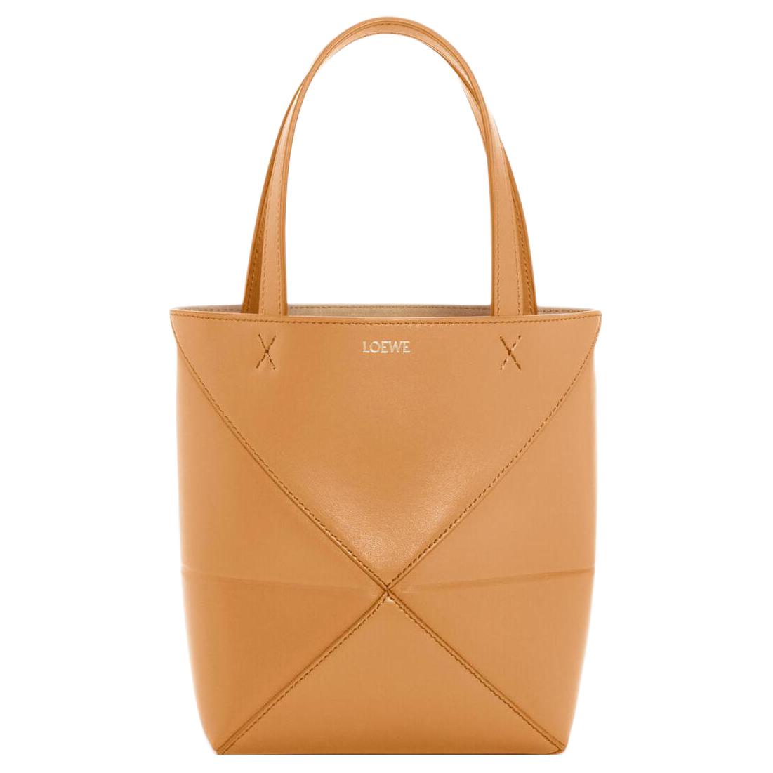 LOEWE Folding glossy brainteaser, leather small brown shopping bag