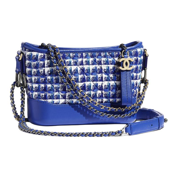 CHANEL Gabrielle Canvas With Leather Handbag, Crossbody Bag, Shoulder Bag Small Women's Blue White Silver