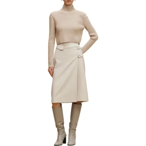 HERMES Sweaters Women's Beige Stand Collar Moderate Other