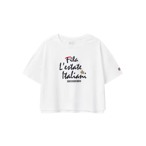 FILA T Shirts Women's Standard White Crew Neck Moderate Straight Fit
