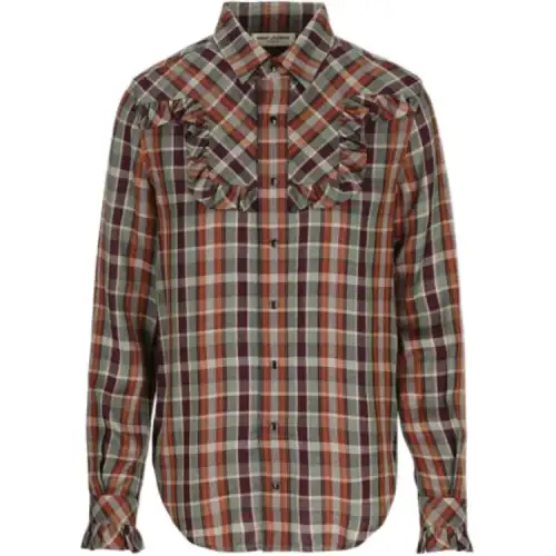 SAINT LAURENT Shirts Women's Burgundy Crew Neck Moderate Other