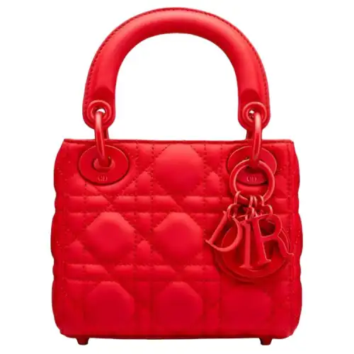 DIOR Lady Dior Cow Leather Handbag Shoulder Bag Handbag Small Women's Red