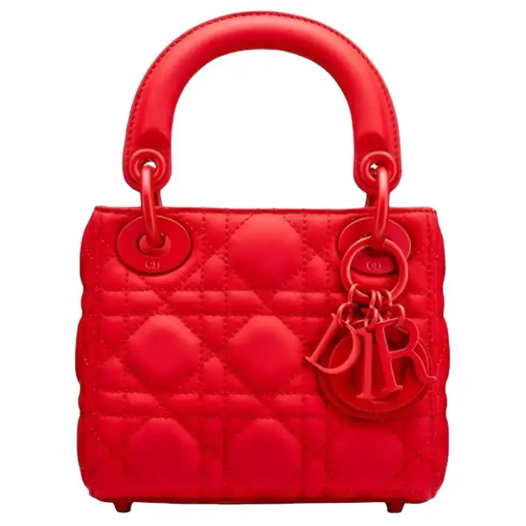 DIOR Lady Dior Cow Leather Handbag Shoulder Bag Handbag Small Women's Red