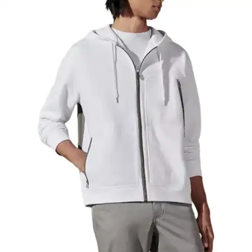 HERMES Knitwear Men's White Hooded Non Detachable Moderate Cardigan