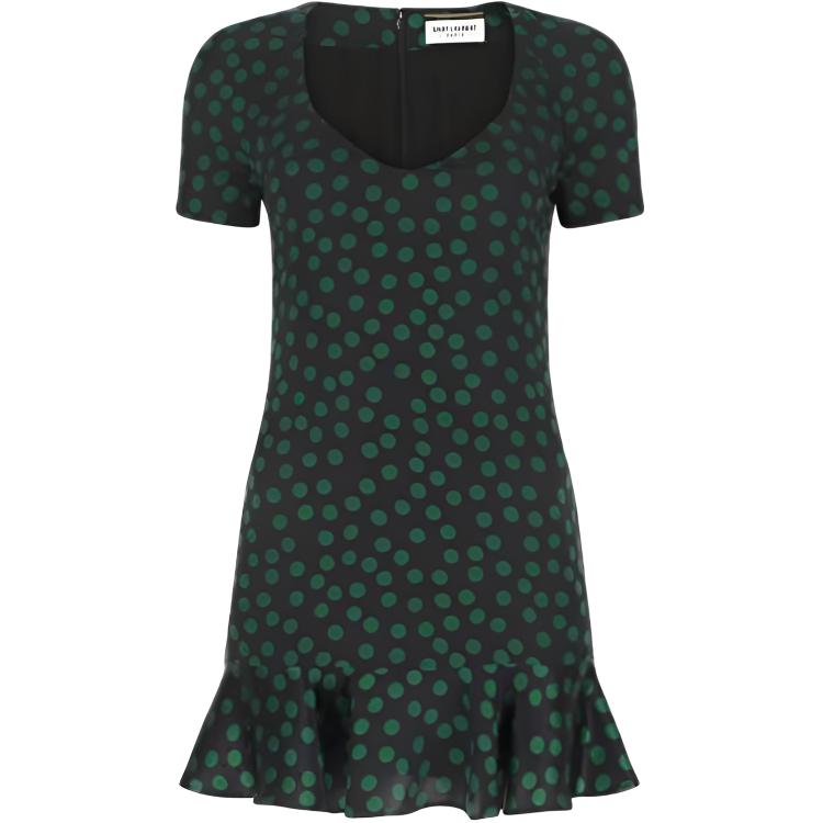 SAINT LAURENT Polka Dot Printed Short-Sleeved Mini Dress