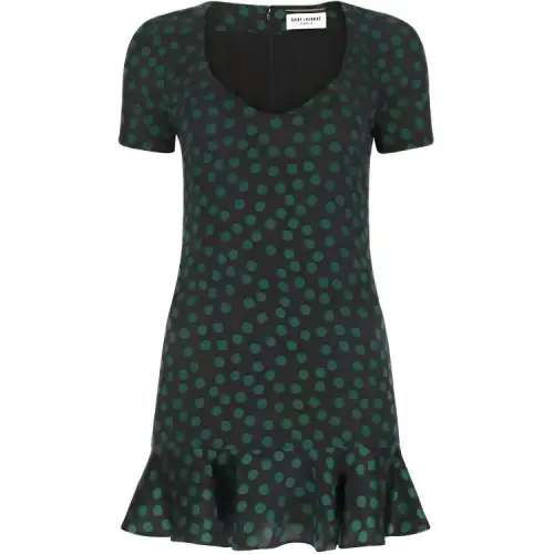 SAINT LAURENT Polka Dot Printed Short-Sleeved Mini Dress