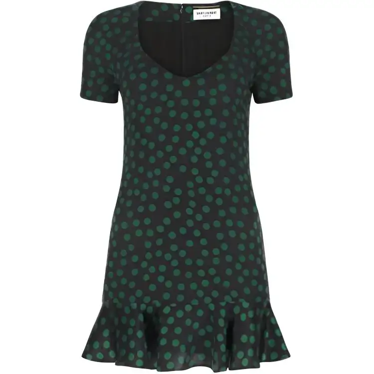 SAINT LAURENT Polka Dot Printed Short-Sleeved Mini Dress